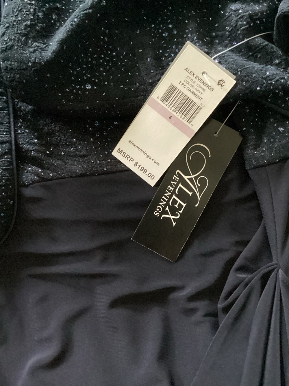 ALEX EVENINGS Matte Jersey Gown with Jacquard Bolero Jacket in Dark Navy. - Picture 11 of 12